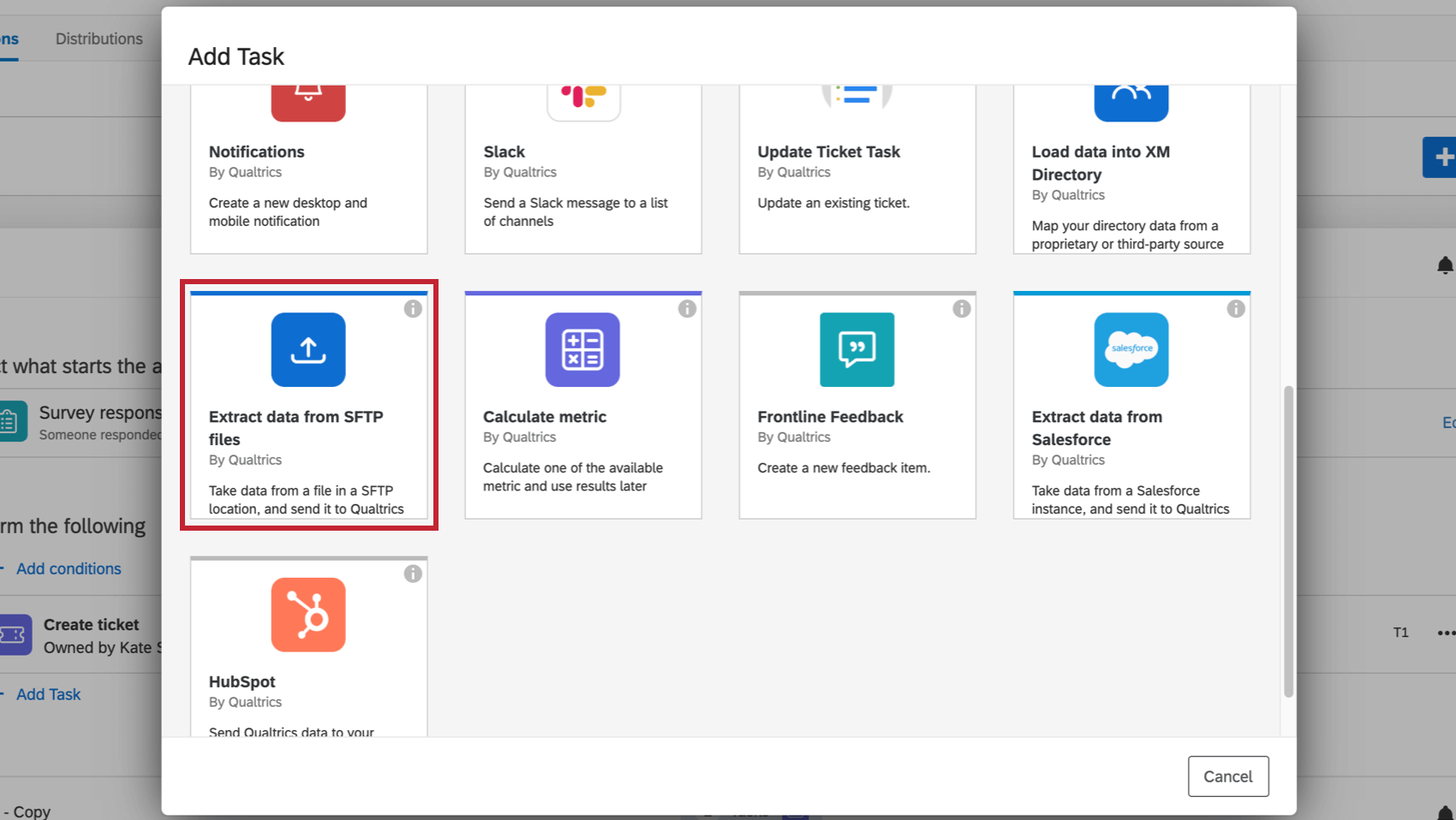 Adding a task in actions, there's one named extract data