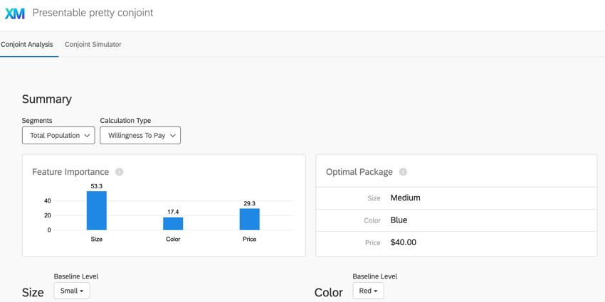 A public conjoint report where you can switch between the simulator and the general analysis