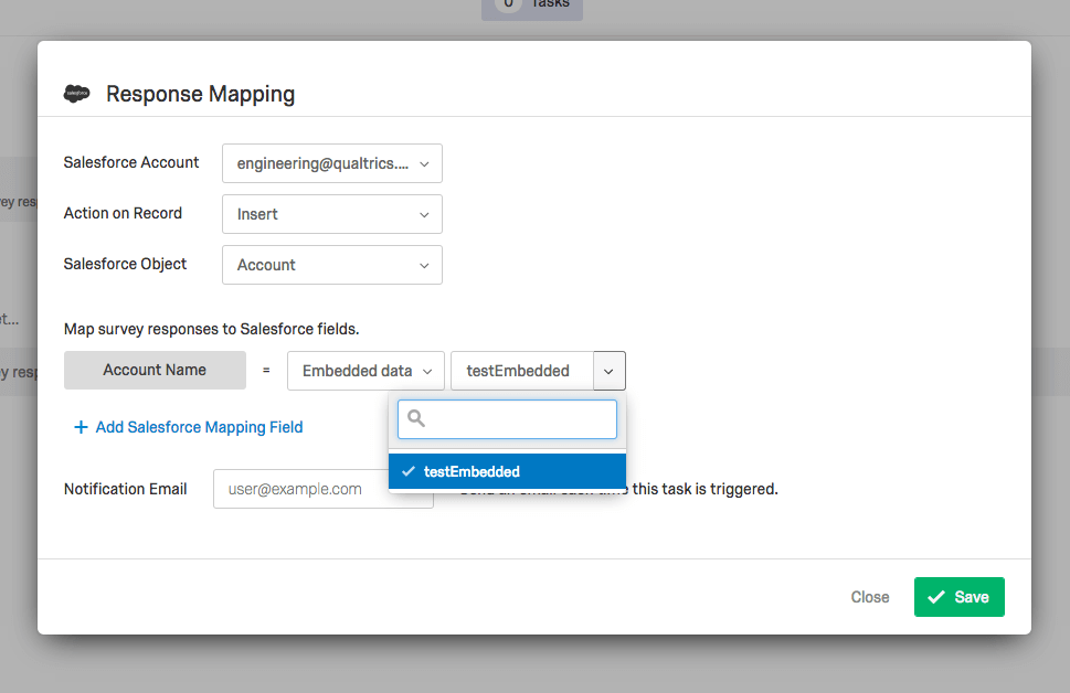 Salesforce integration embedded data