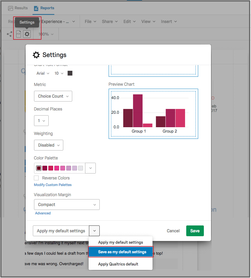 User specific report settings