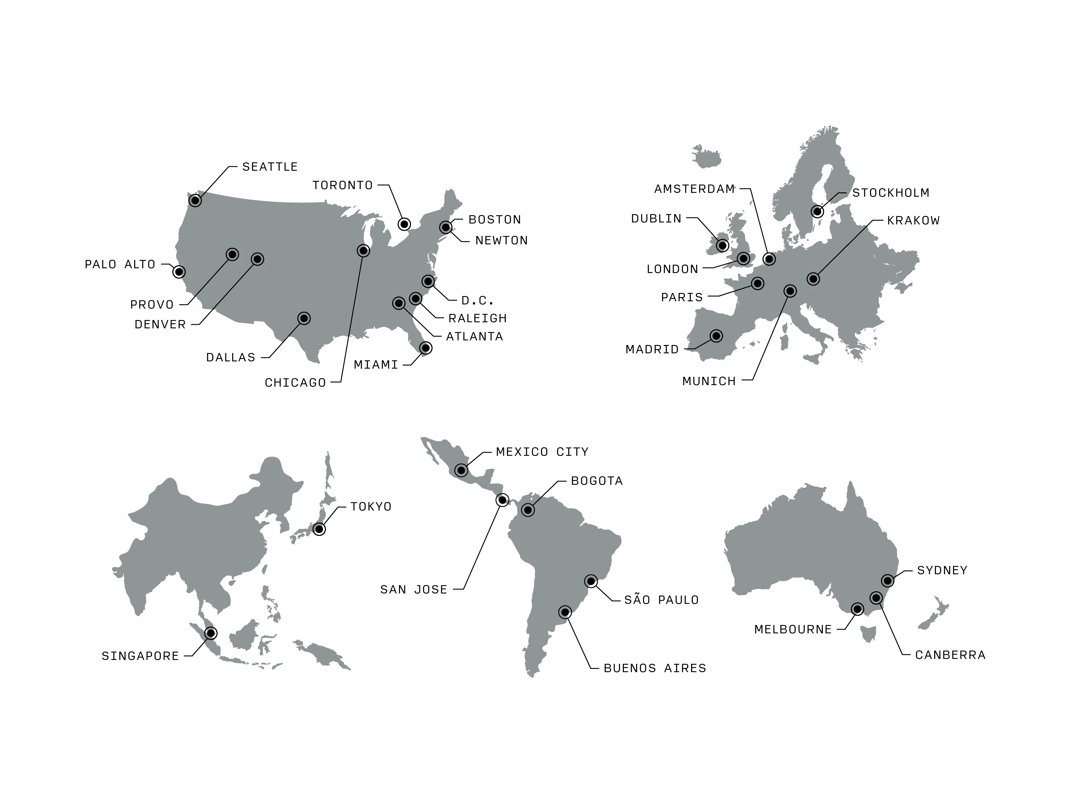 A map of all of Qualtrics' office locations